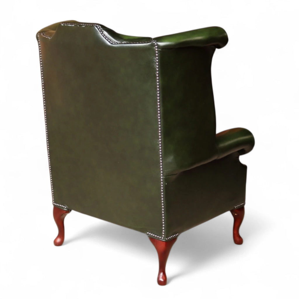 Vintage Green Leather Chesterfield Wing Back Armchair