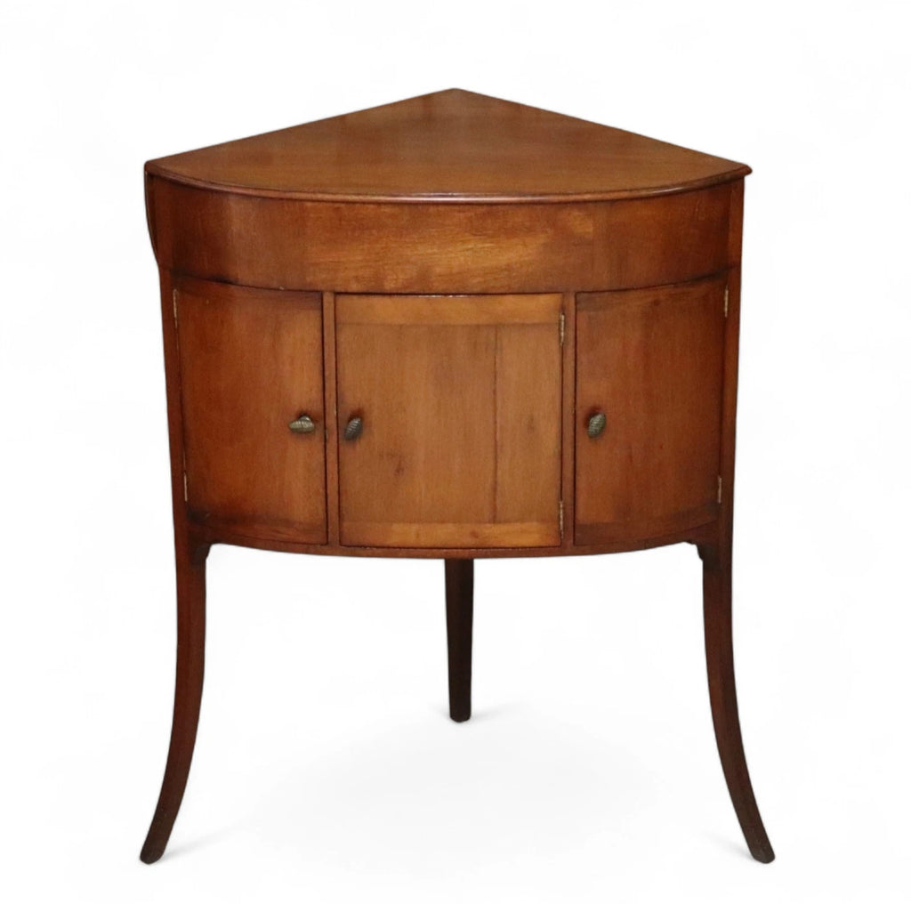 Antique Mahogany Georgian Corner Washstand with Blue & White Ceramic Basin