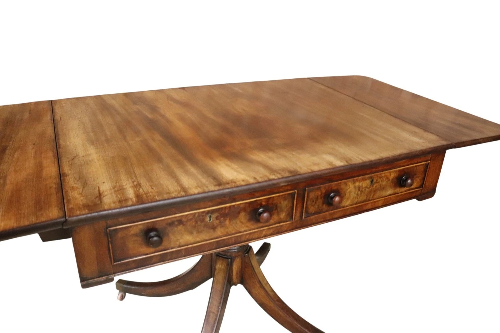 Antique Regency Mahogany Drop Leaf Pedestal Table Console / Sofa Table c1820