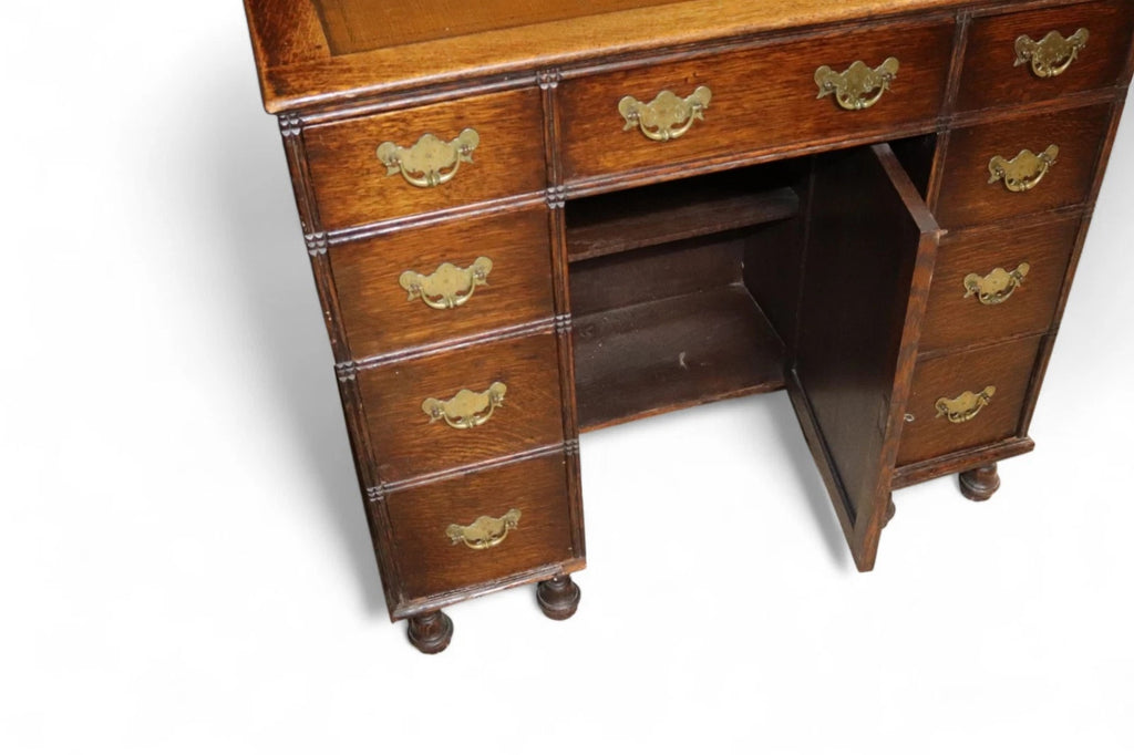 Antique George III Style Oak Small Knee Hole Writing Desk