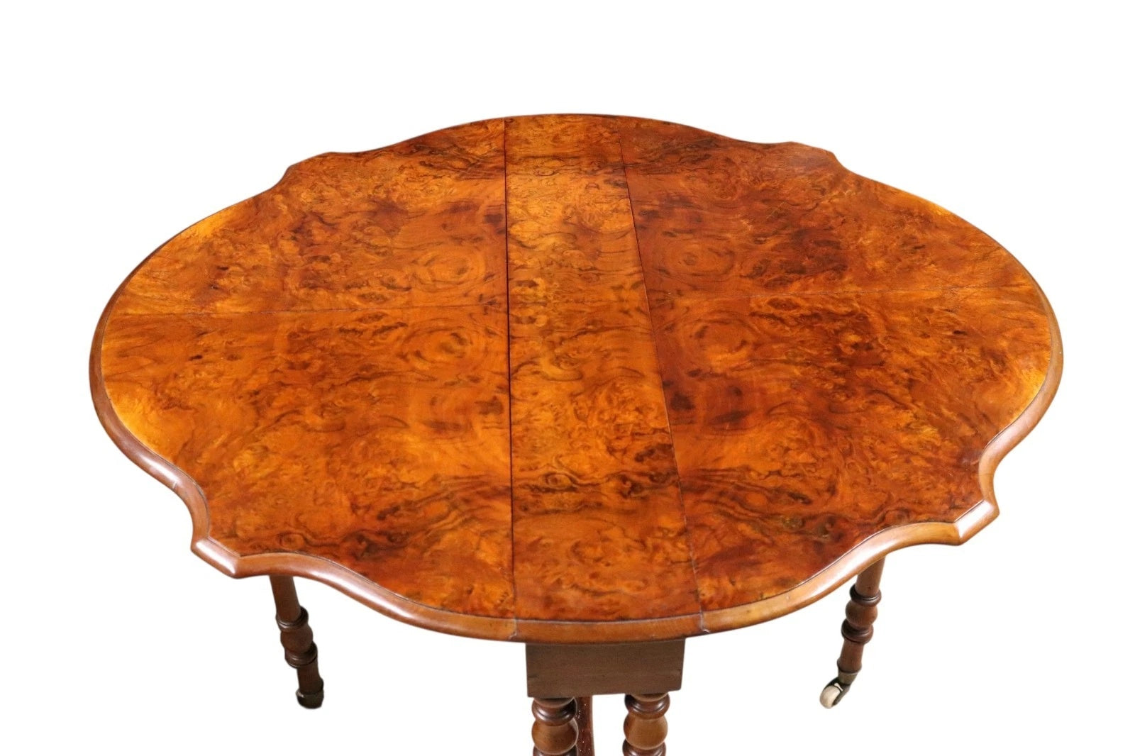 Victorian Burr Walnut Sutherland Table 19th Century Antique Drop Leaf Table