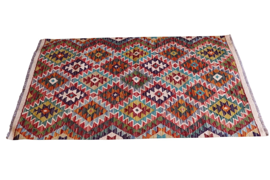 Vintage Chobi Kilim Geometric multi coloured Rug
