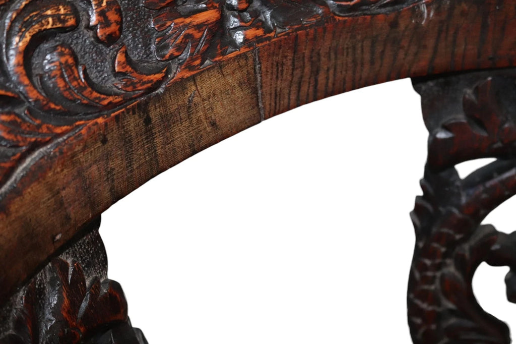 Antique Victorian Carved Oak Green Man Captians Swivel Office Chair