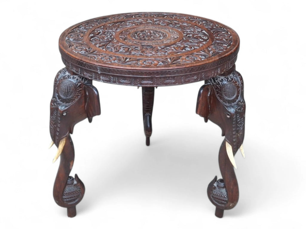 Early 20th Century Bermese Carved Hardwood Elephant Occasional / Side Table