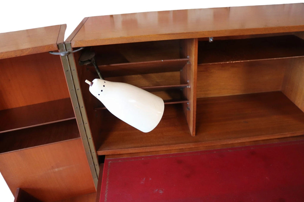 Mid Century Teak Newcraft Home Office Magic Box Style Foldaway Desk Cabinet
