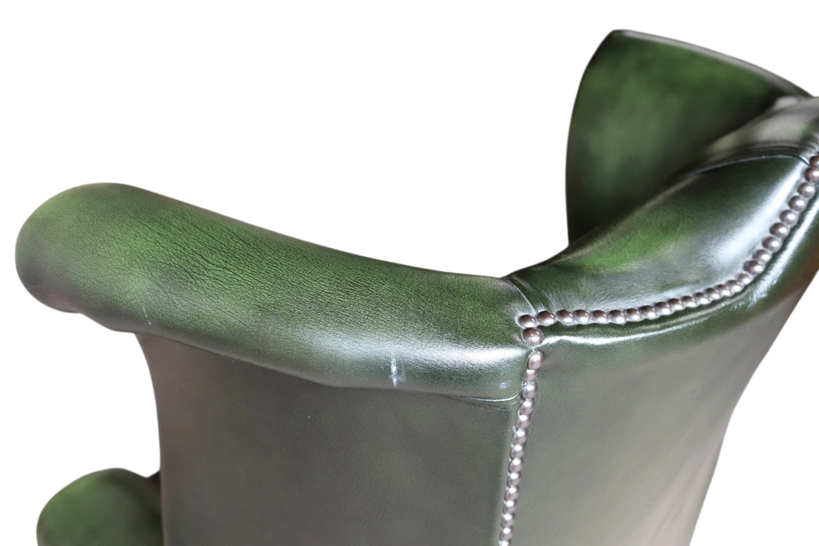 Vintage Green Leather Chesterfield Wing Back Armchair