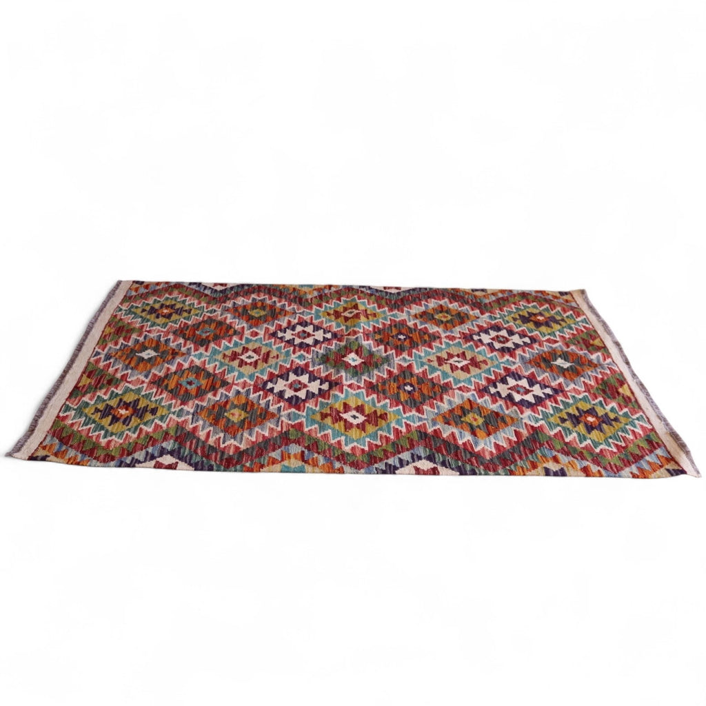 Vintage Chobi Kilim Geometric multi coloured Rug