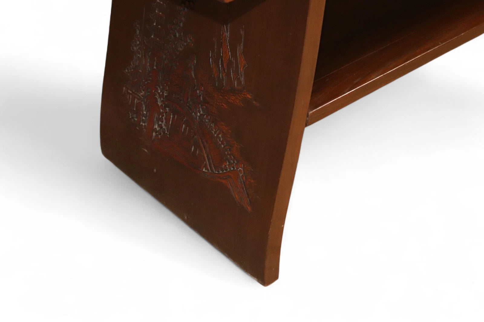 Vintage Chinoiserie Chinese Carved Wood Coffee Table - Glass Top