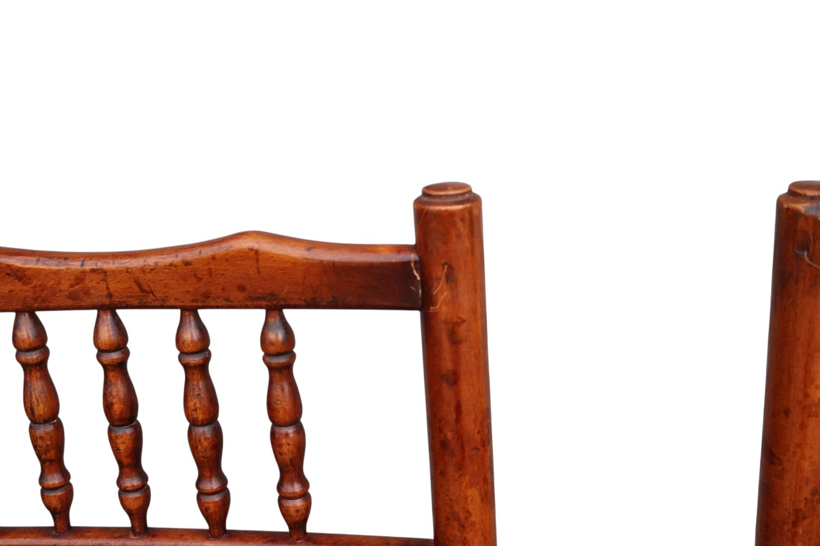 Set of 8 Antique Lancashire Elm & Ash Rush Seat Spindle Back Dining Chairs