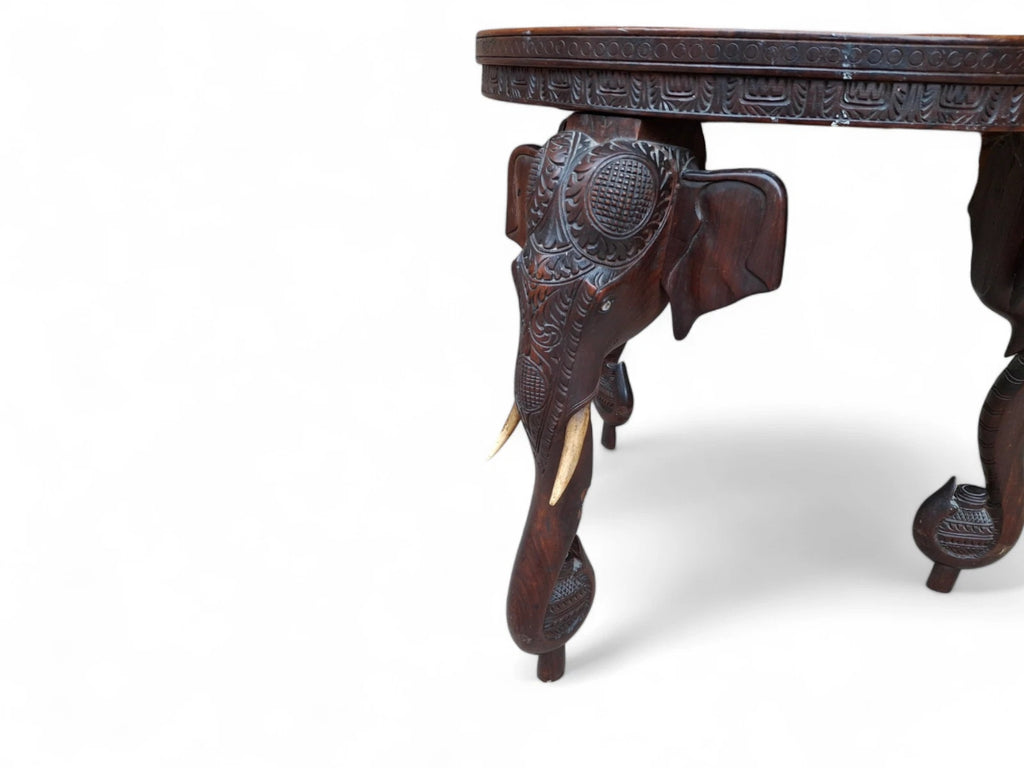 Early 20th Century Bermese Carved Hardwood Elephant Occasional / Side Table