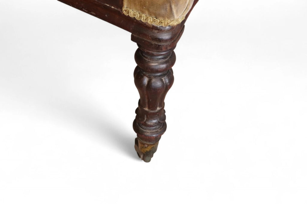 Antique Victorian Scroll Back Armchair  Mahogany Button Back Library Chair 19thC
