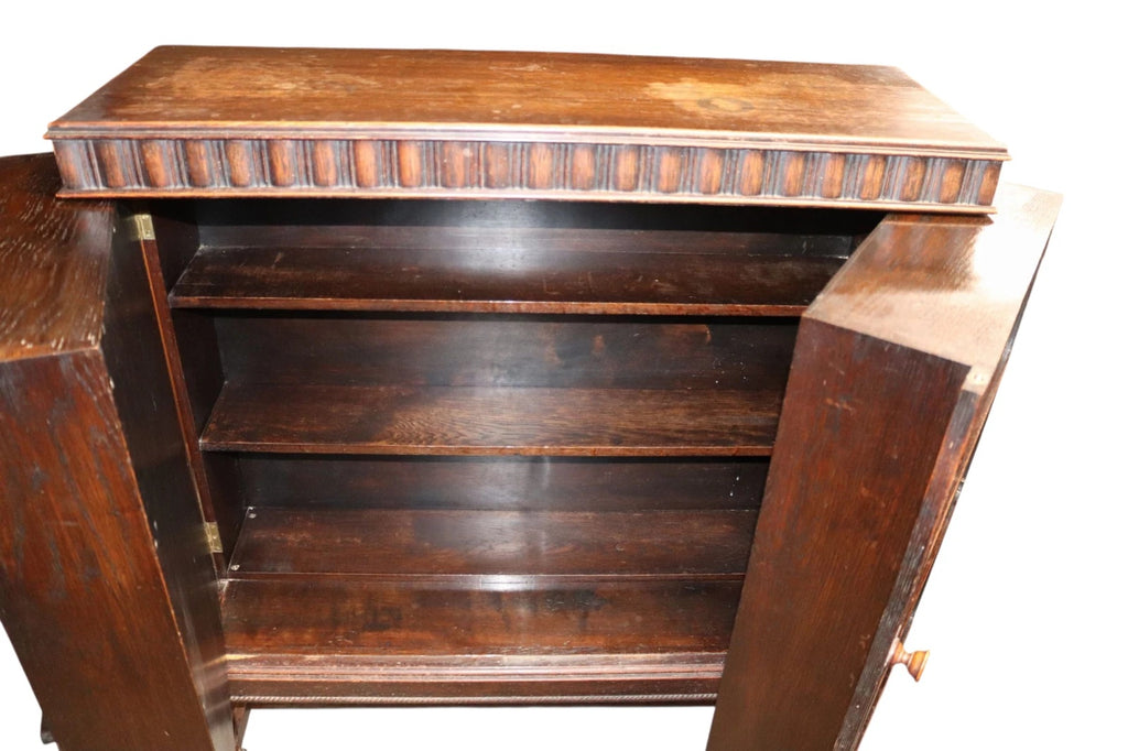 Antique Carolean Revival Oak Double Depth Bookcase Barley Twist Book Shelves