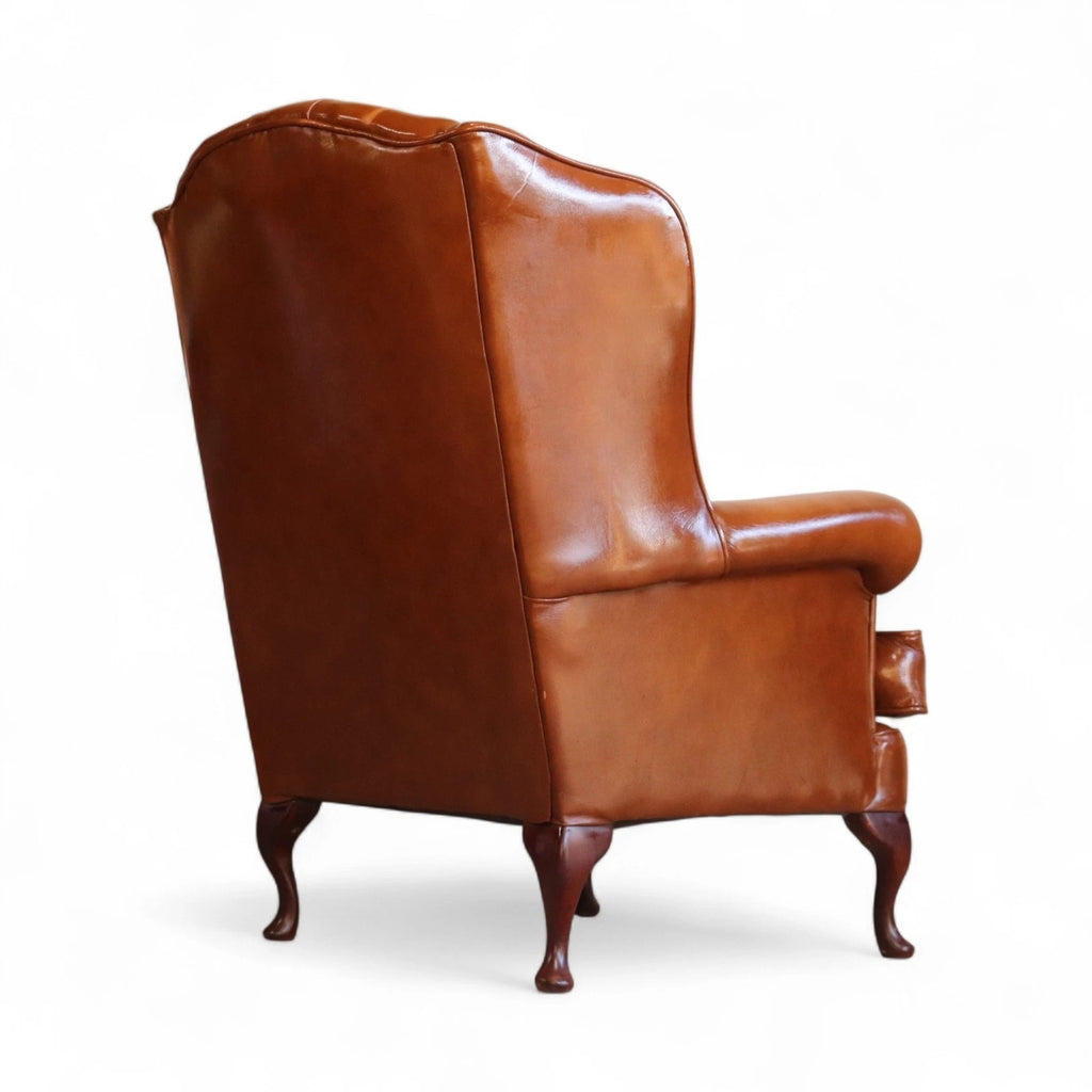Vintage Chesterfield Tan Leather Wing Back Armchair With Footstool