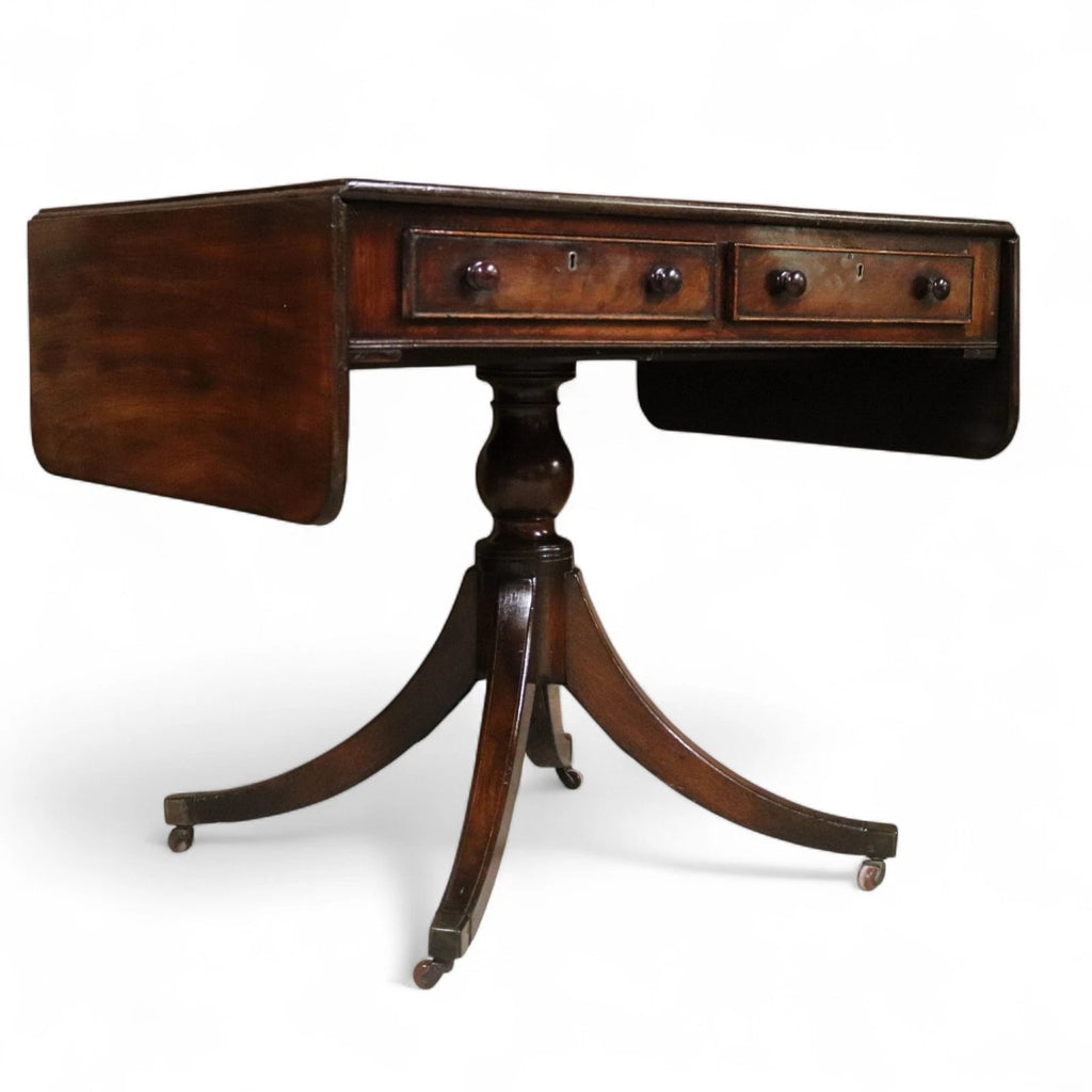 Antique Regency Mahogany Drop Leaf Pedestal Table Console / Sofa Table c1820