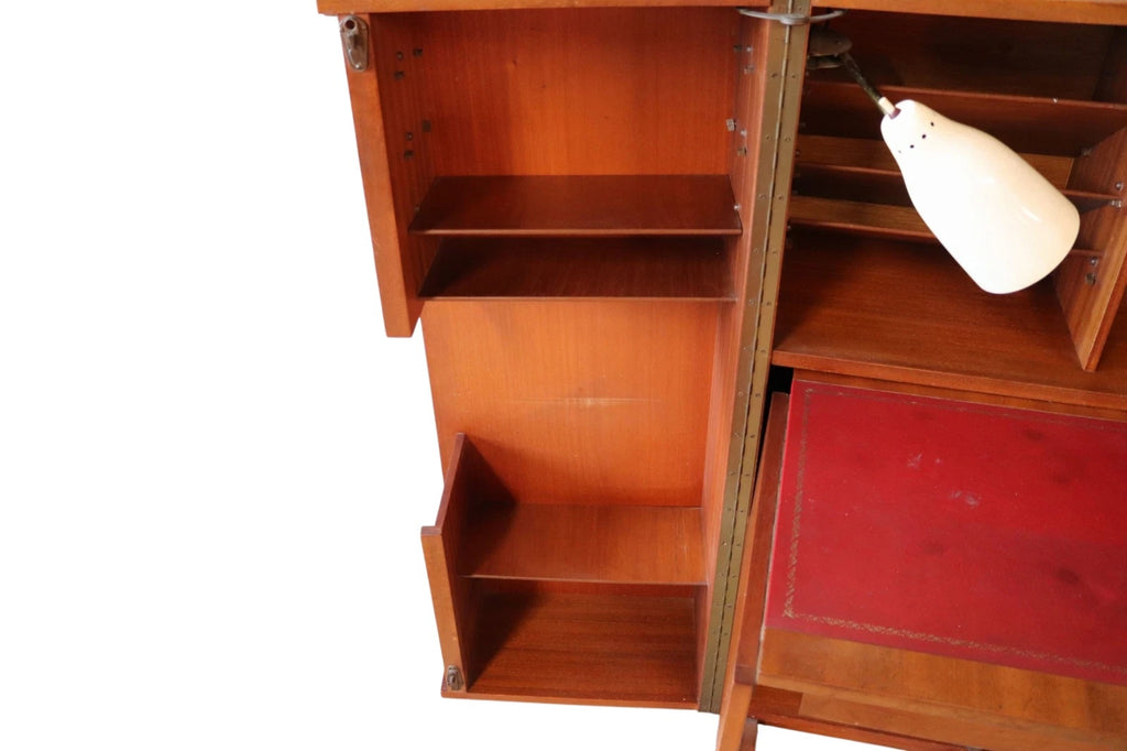 Mid Century Teak Newcraft Home Office Magic Box Style Foldaway Desk Cabinet