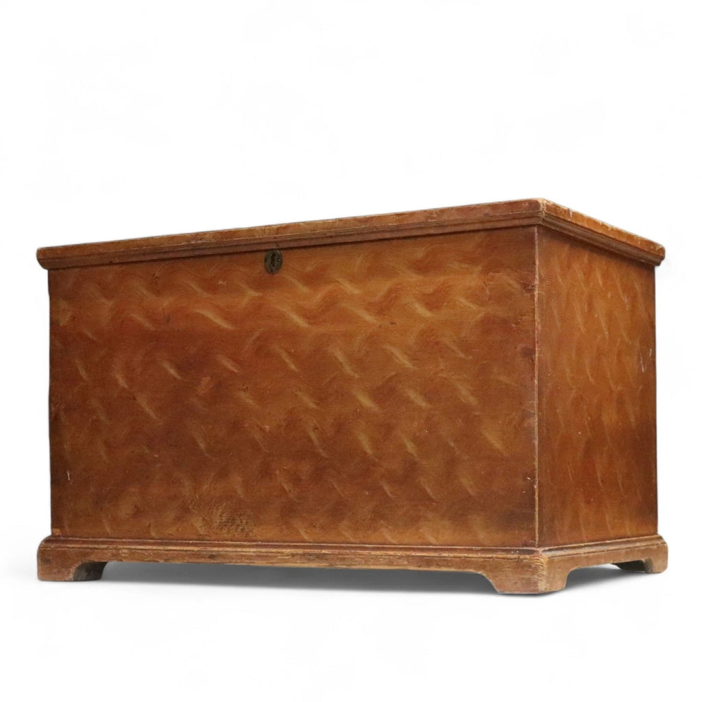 Antique Scumbled Pine Blanket Box - Early 20th Century Grain Painted Chest