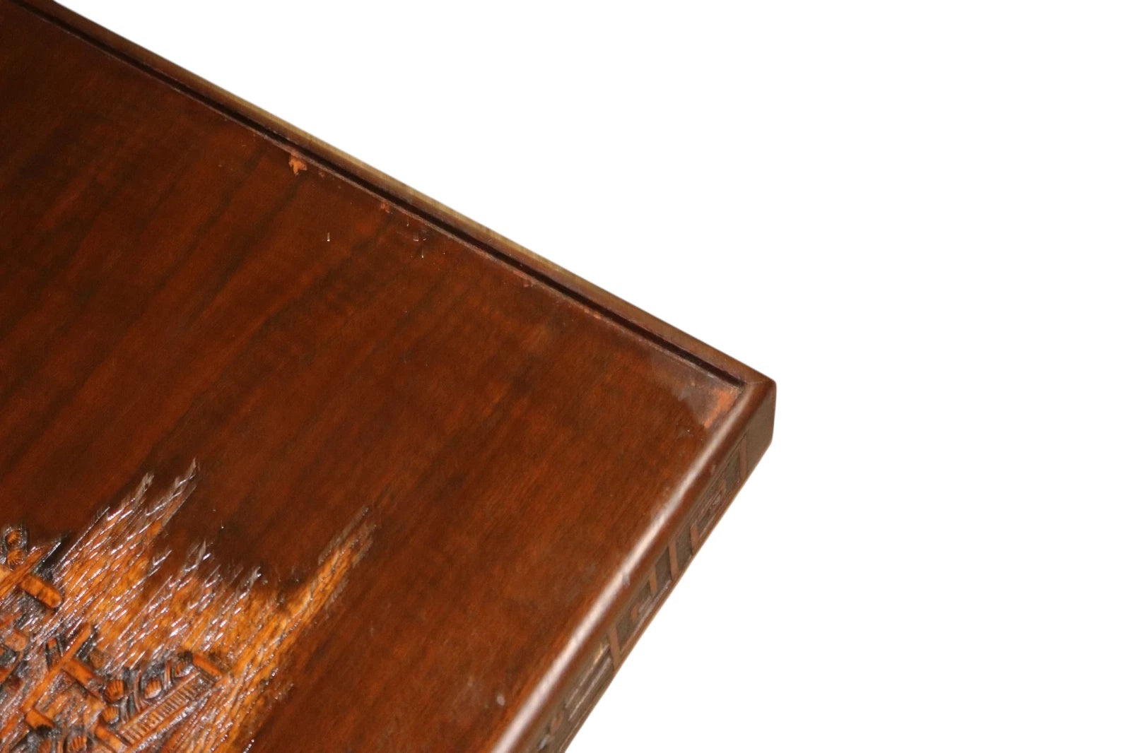 Vintage Chinoiserie Chinese Carved Wood Coffee Table - Glass Top