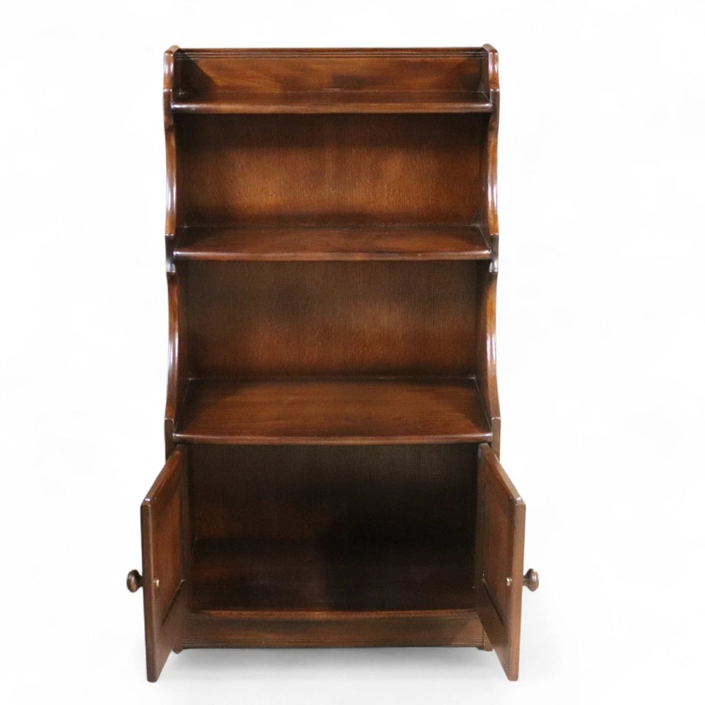 Vintage Ercol Elm Waterfall Open Bookcase - Blue Label