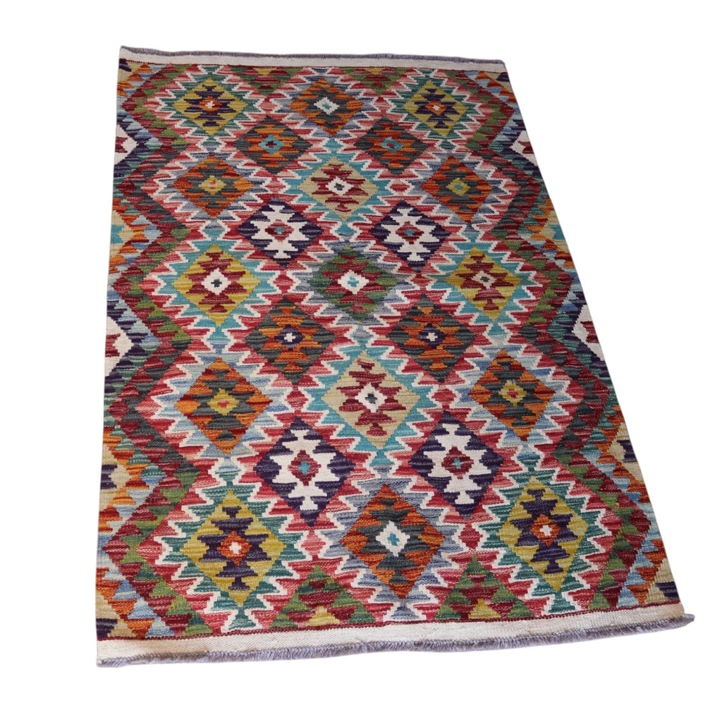 Vintage Chobi Kilim Geometric multi coloured Rug