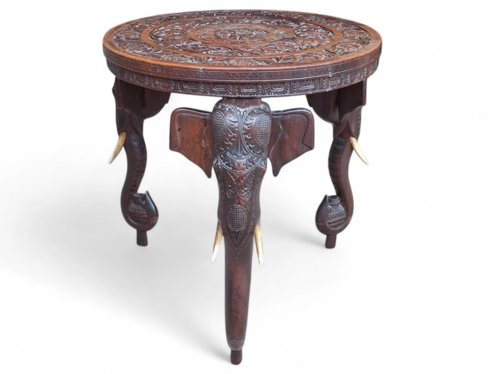 Early 20th Century Bermese Carved Hardwood Elephant Occasional / Side Table