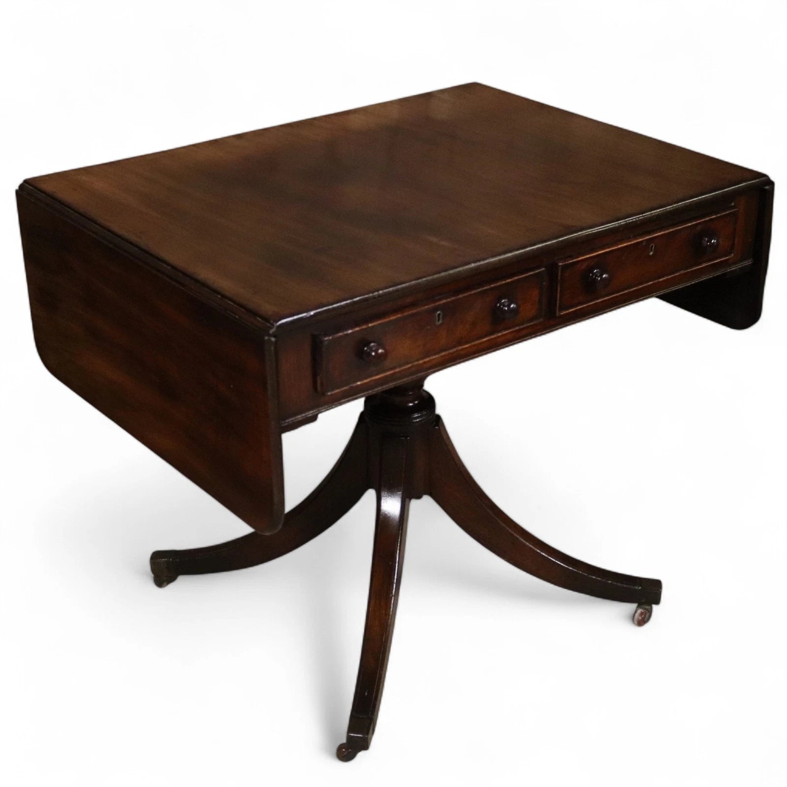 Antique Regency Mahogany Drop Leaf Pedestal Table Console / Sofa Table c1820
