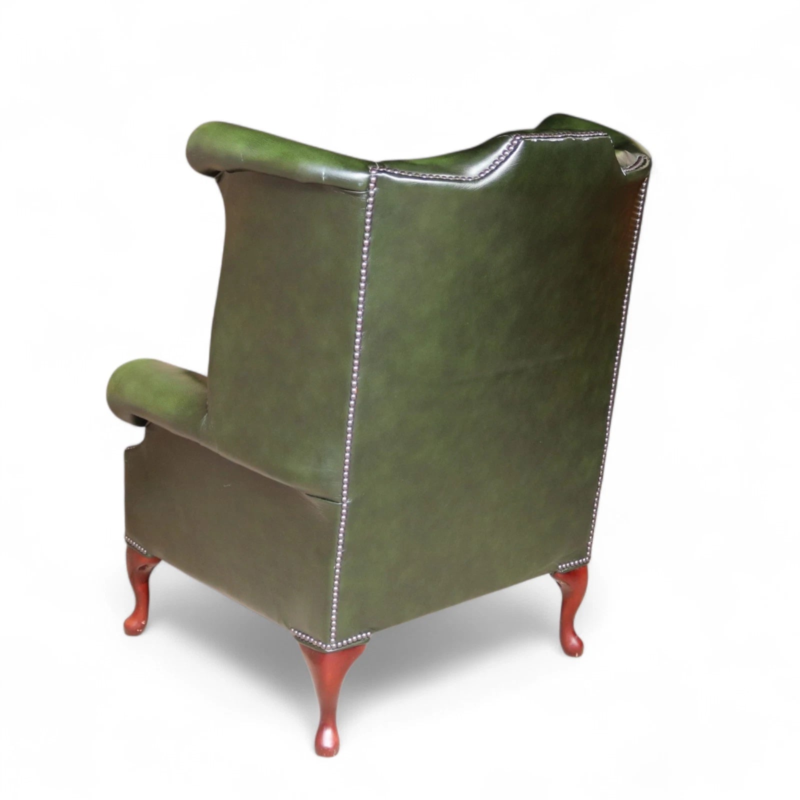 Vintage Green Leather Chesterfield Wing Back Armchair