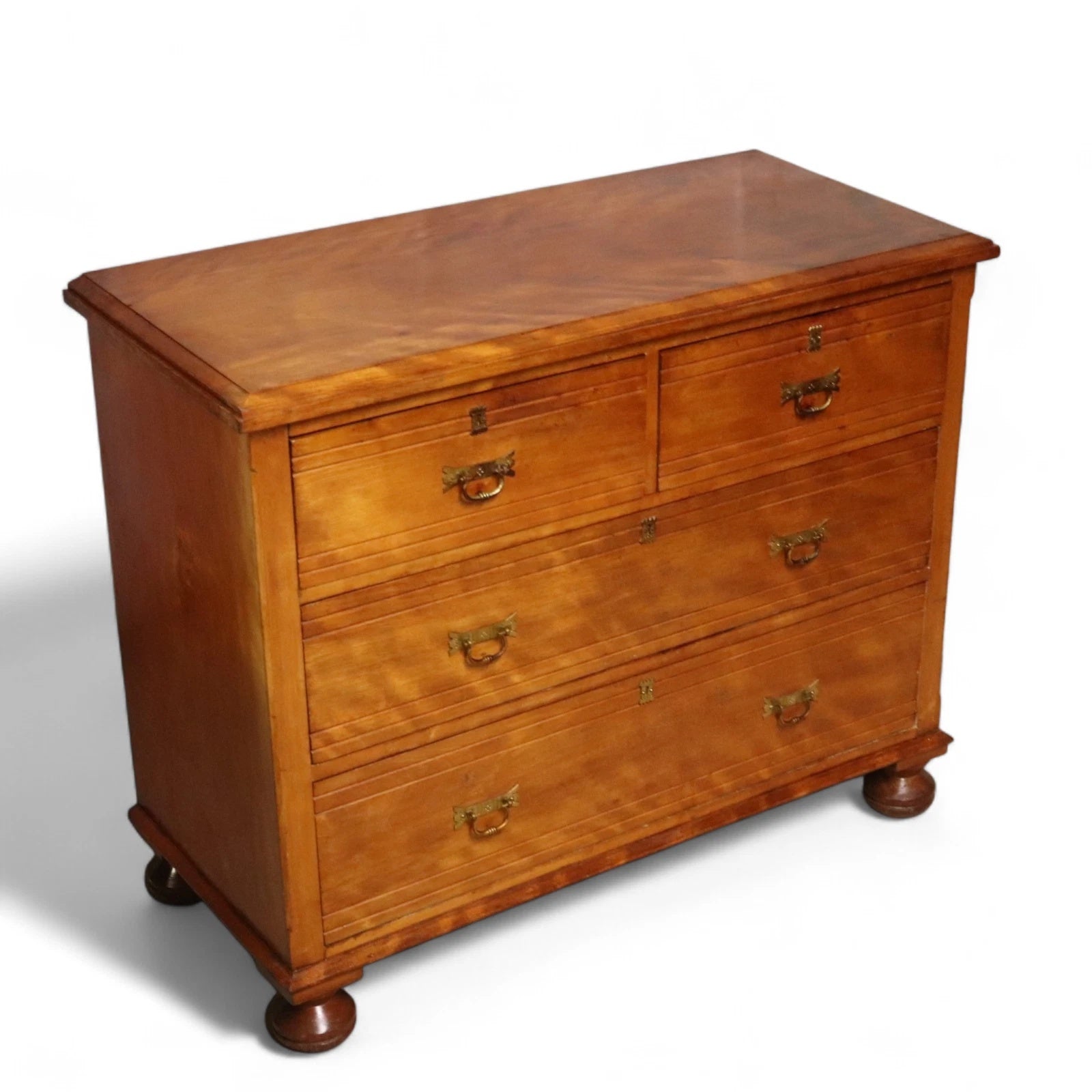 Antique Edwardian Satin Walnut Chest Of Drawers