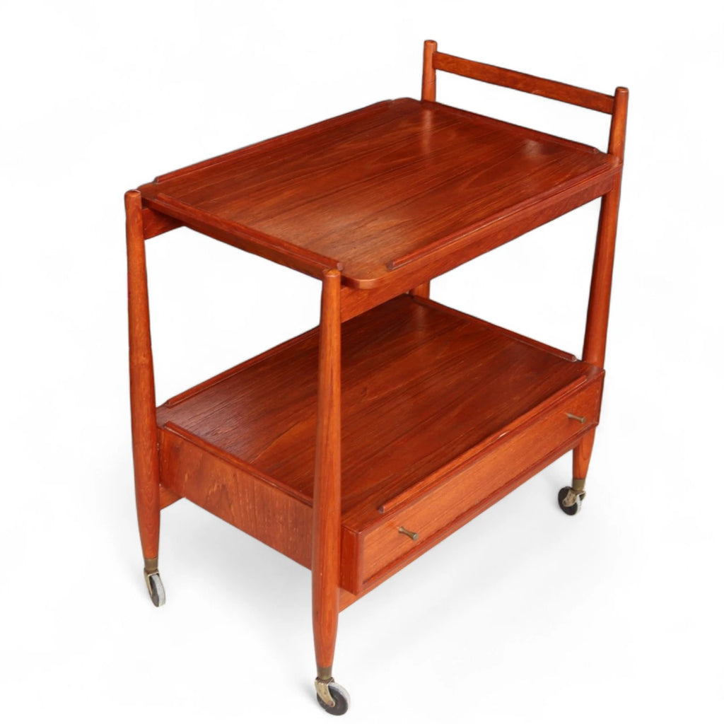 Mid Century White & Newton Teak 2 Tier Serving/Cocktail Trolley
