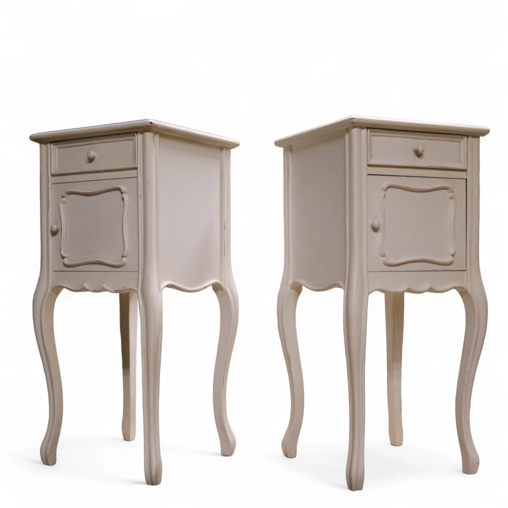 Pair Of Vintage White Painted French Provincial Country Style Bedside Cabinets