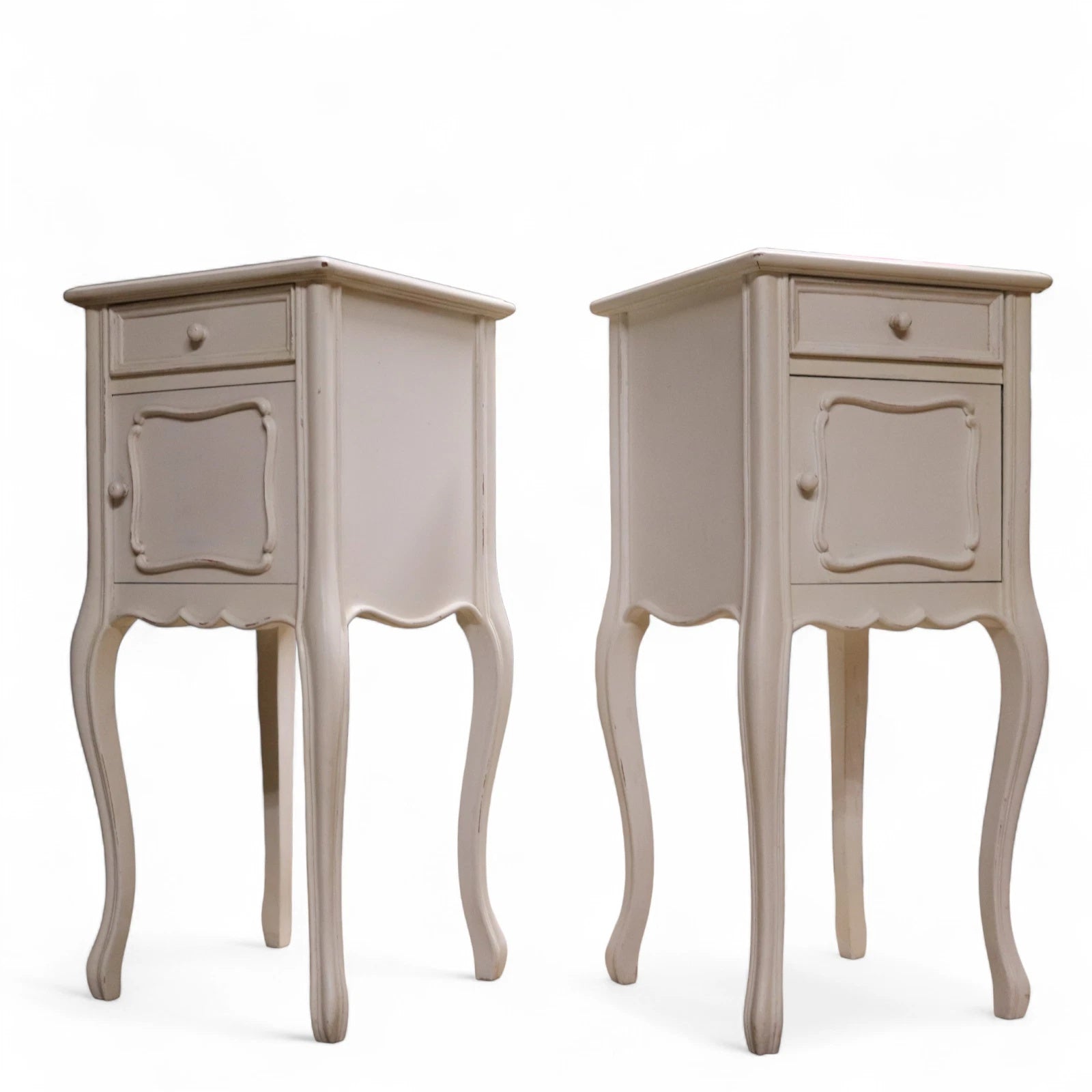 Pair Of Vintage White Painted French Provincial Country Style Bedside Cabinets