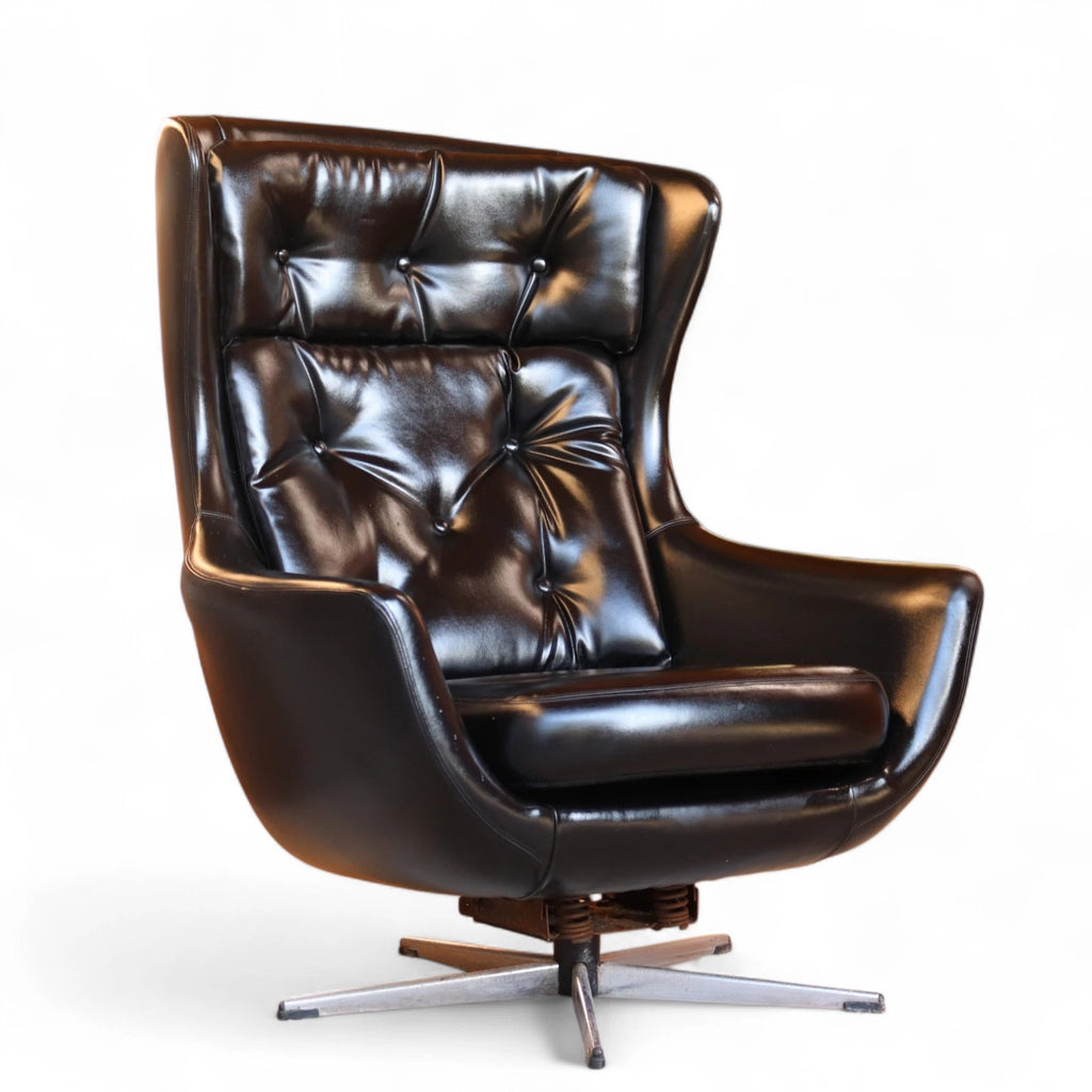 Mid Century Black Faux Leather Egg Chair Swivel Armchair