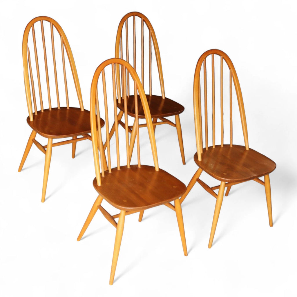 Vintage set of 4 Ercol Blonde Quaker Dining Chairs