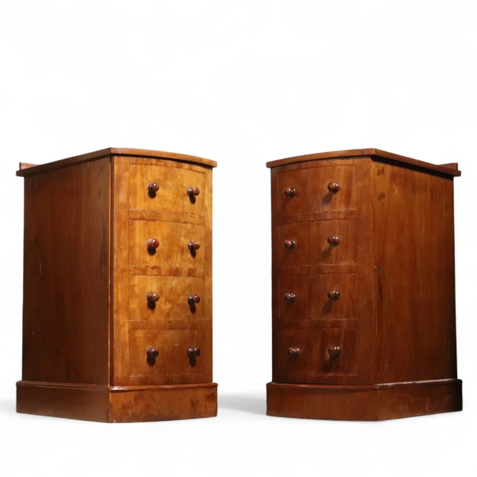 Pair of Vintage Victorian Style Walnut Bow Front Bedside Cupboards / Cabinets