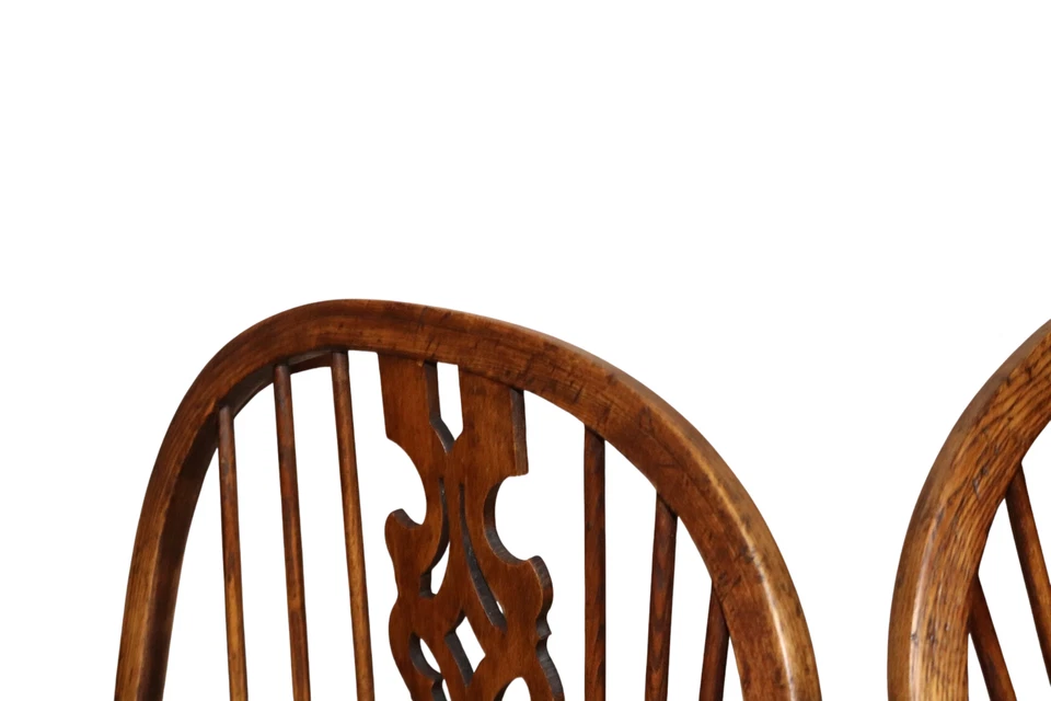 Pair Of Vintage Elm & Ash Windsor Armchairs with Crinoline Stretchers