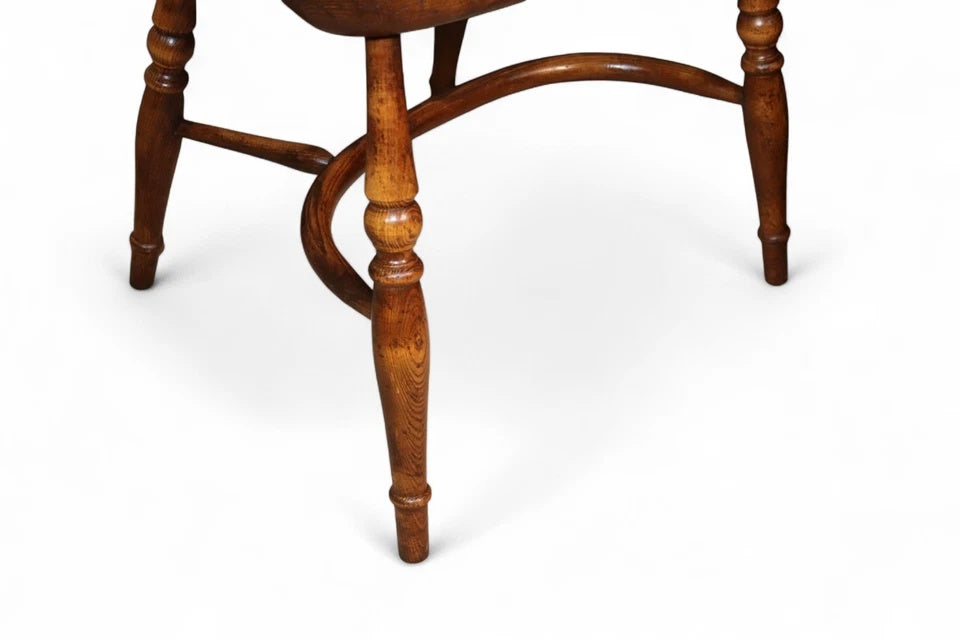 Pair Of Vintage Elm & Ash Windsor Armchairs with Crinoline Stretchers