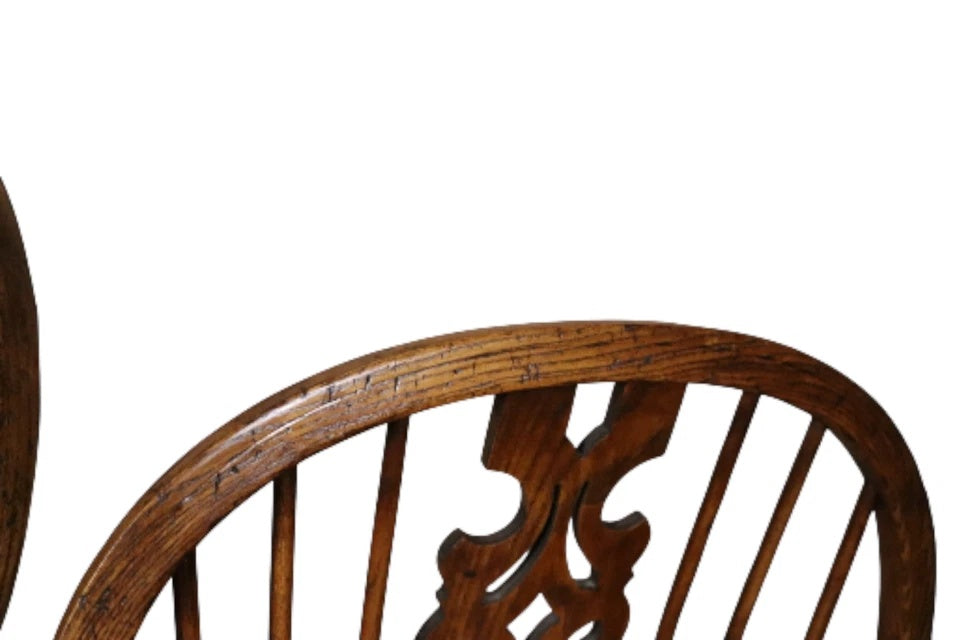 Pair Of Vintage Elm & Ash Windsor Armchairs with Crinoline Stretchers