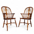 Pair Of Vintage Elm & Ash Windsor Armchairs with Crinoline Stretchers